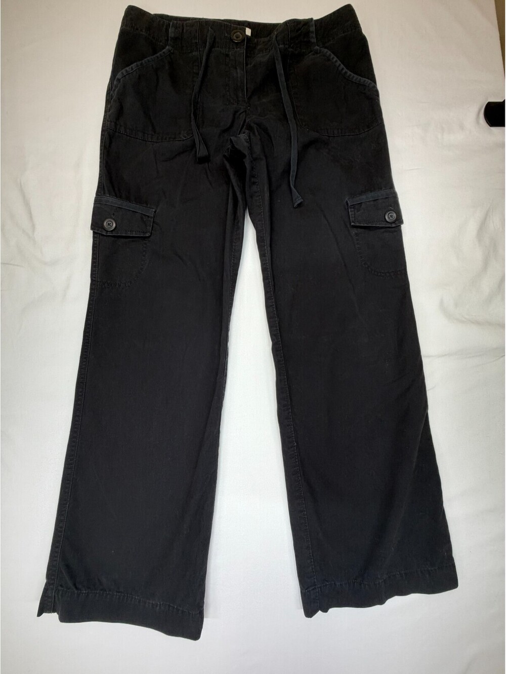 Loft Ann Taylor Women’s Cargo Pants Straight Flat Front Drawstring Size 8 Black